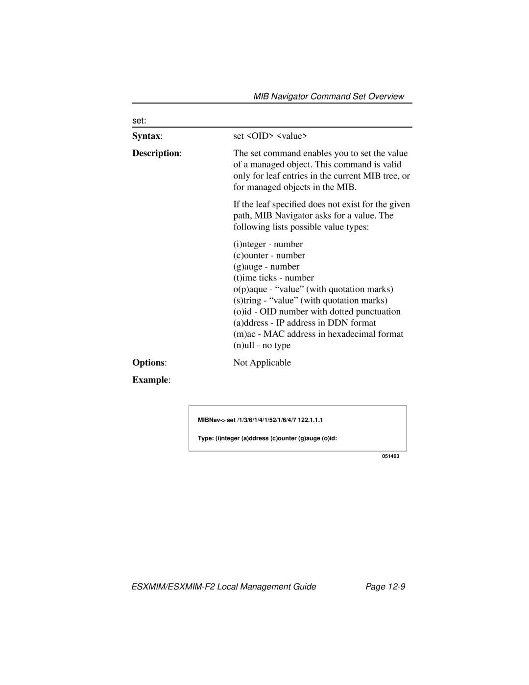 Cabletron Systems ESXMIM-F2 manual Set OID value 