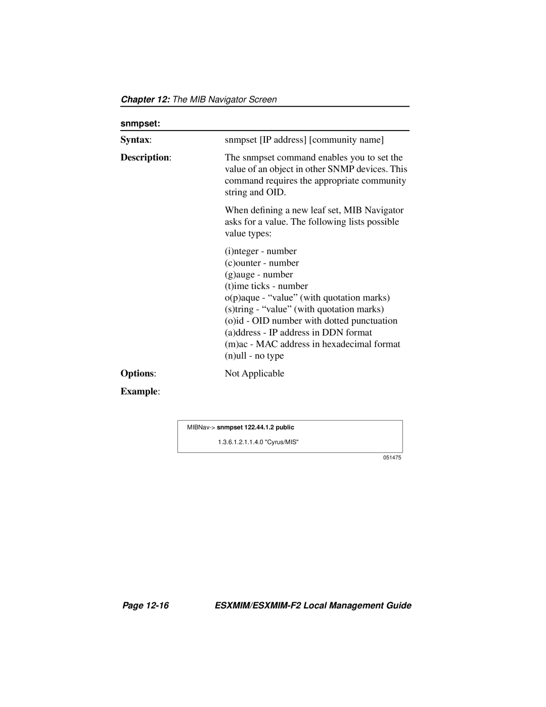 Cabletron Systems ESXMIM-F2 manual Snmpset IP address community name 