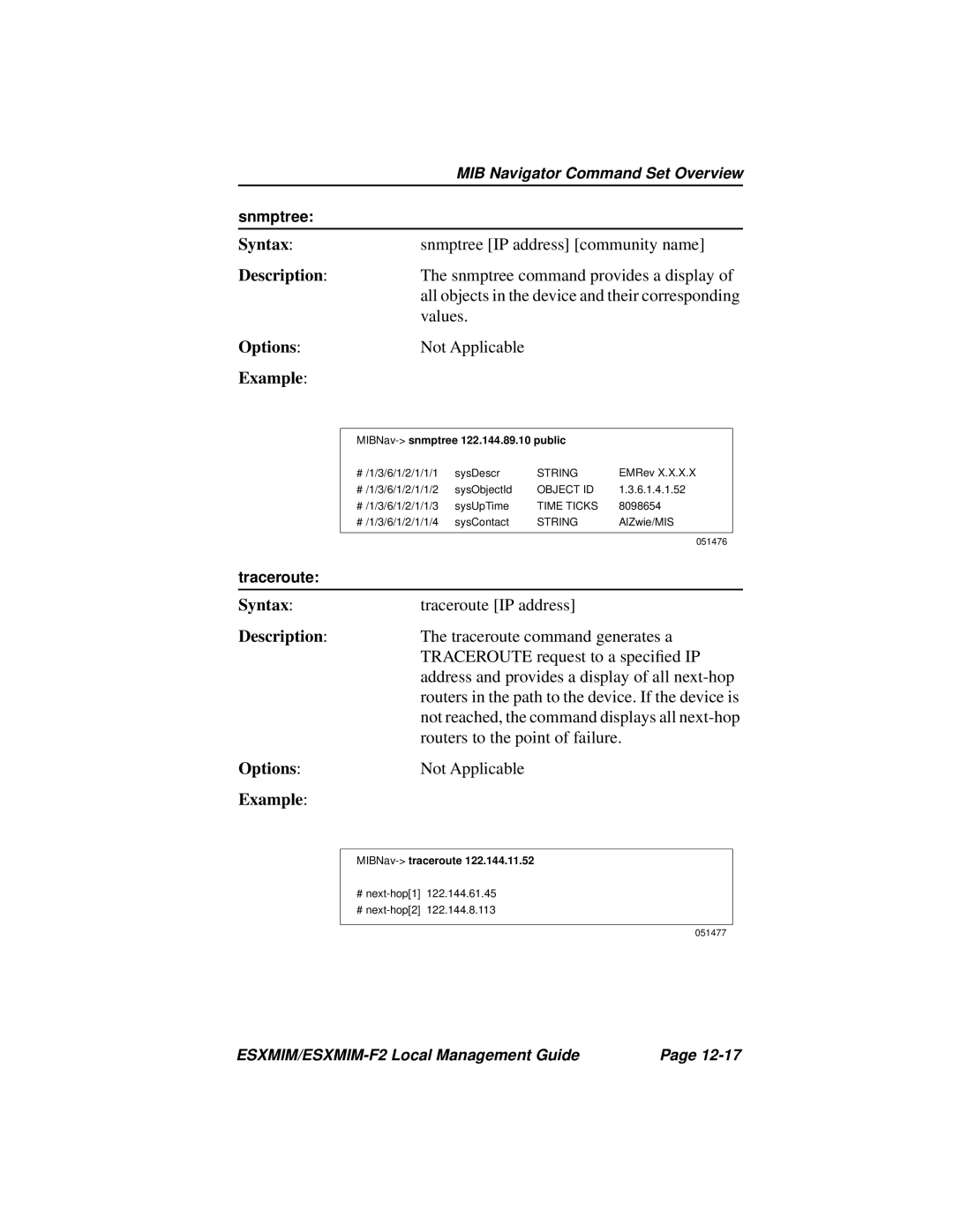 Cabletron Systems ESXMIM-F2 manual Snmptree IP address community name 