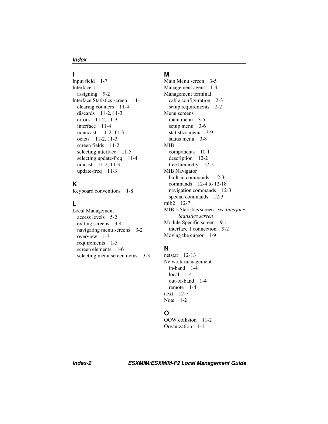 Cabletron Systems manual Index-2 ESXMIM/ESXMIM-F2 Local Management Guide 