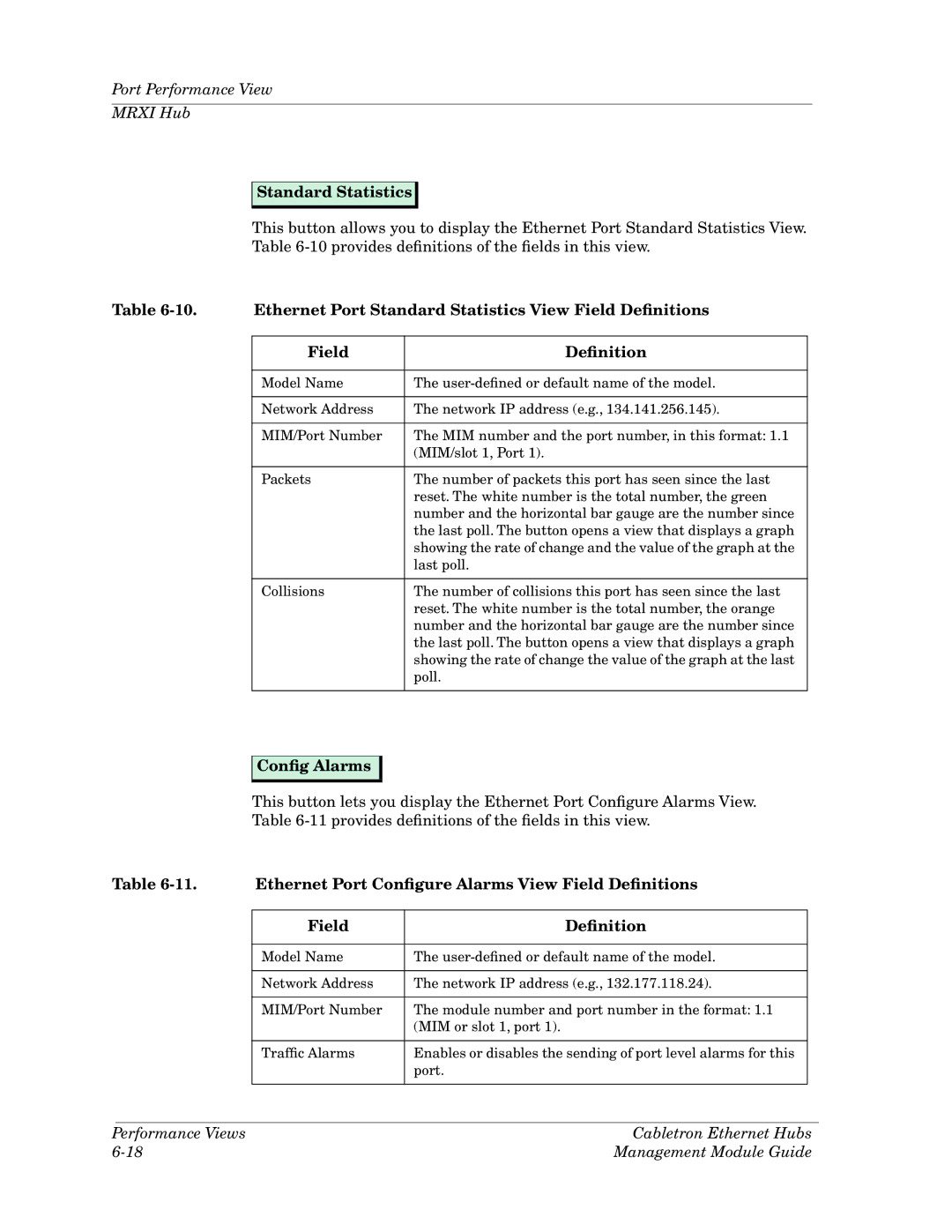 Cabletron Systems Ethernet Hubs manual Ethernet Port Standard Statistics View Field Deﬁnitions 