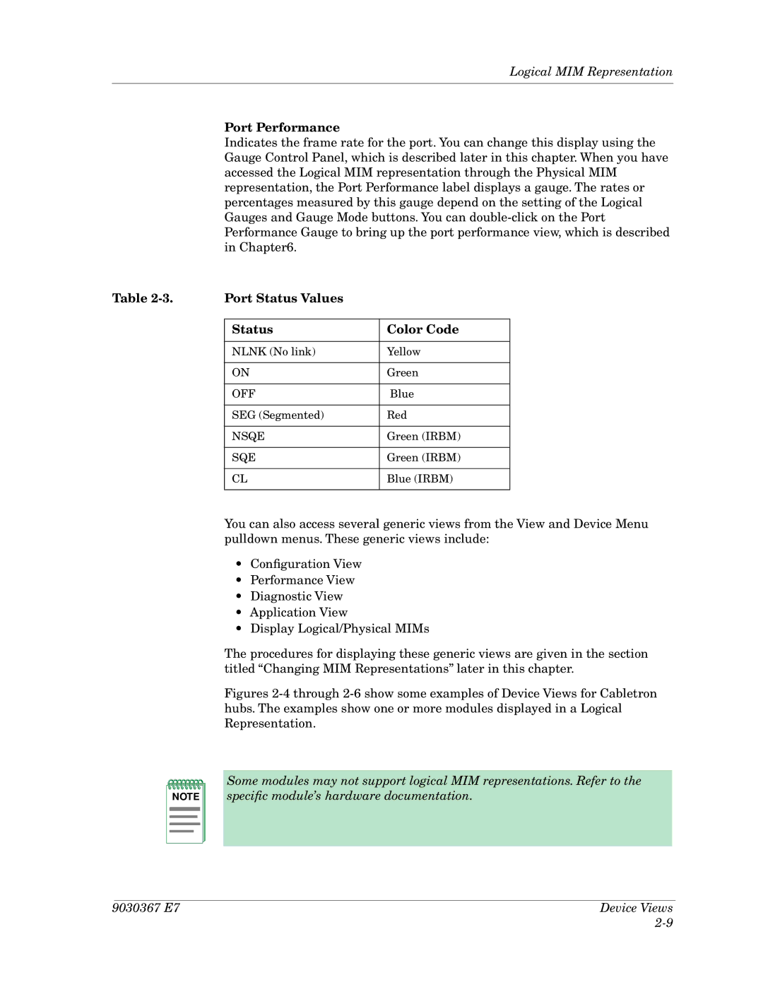 Cabletron Systems Ethernet Hubs manual Port Performance, Port Status Values Color Code 