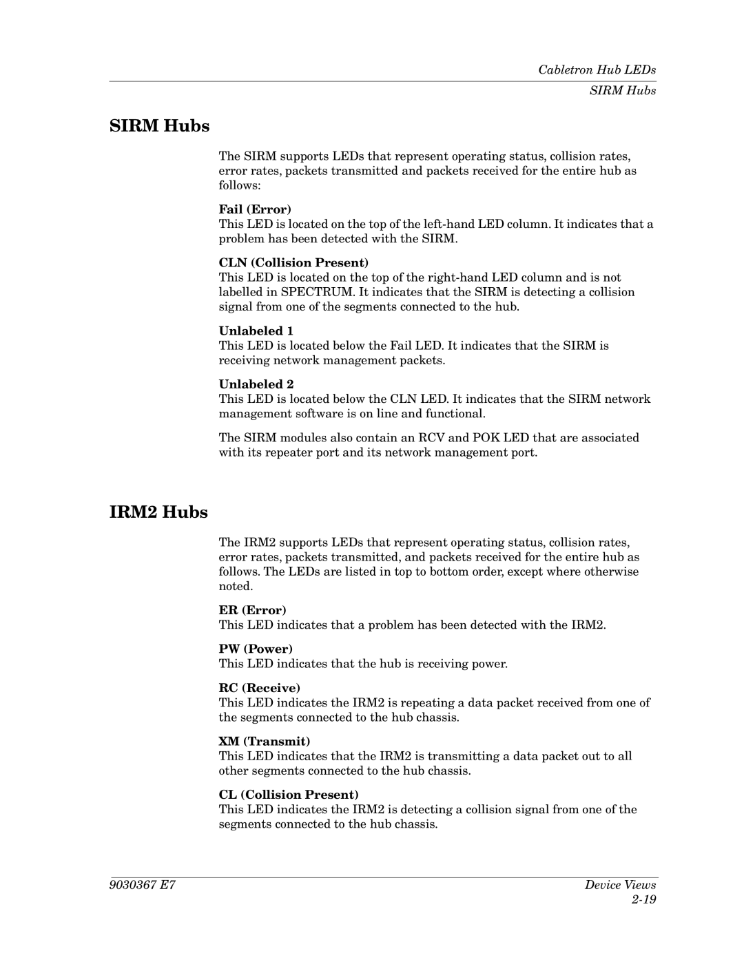 Cabletron Systems Ethernet Hubs manual Sirm Hubs, IRM2 Hubs 