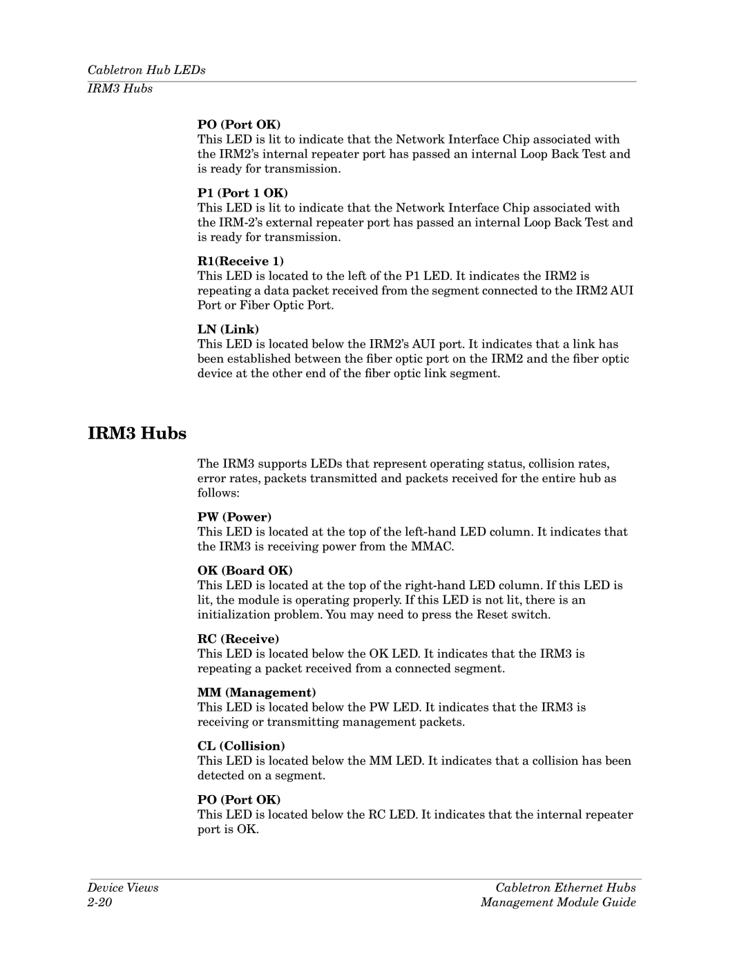 Cabletron Systems Ethernet Hubs manual IRM3 Hubs 