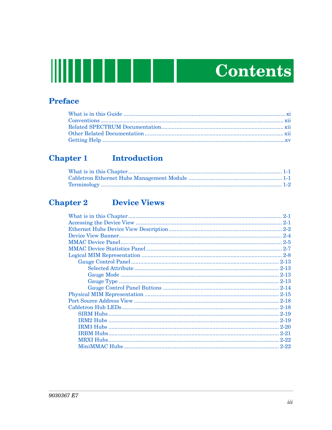 Cabletron Systems Ethernet Hubs manual Contents 