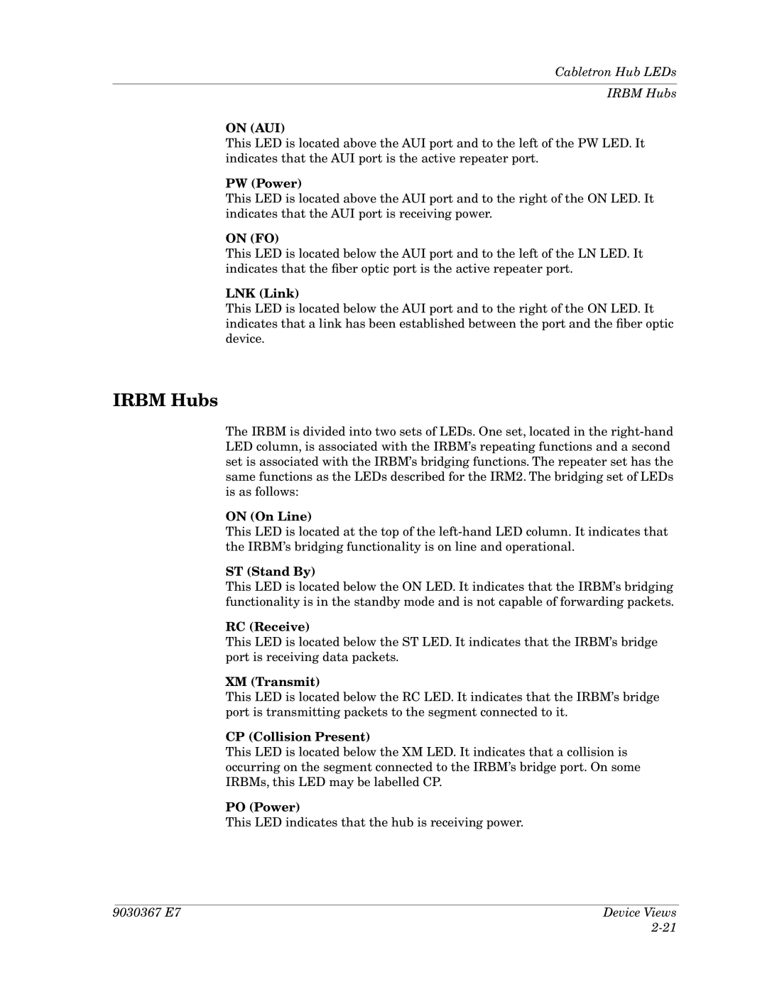 Cabletron Systems Ethernet Hubs manual Irbm Hubs 