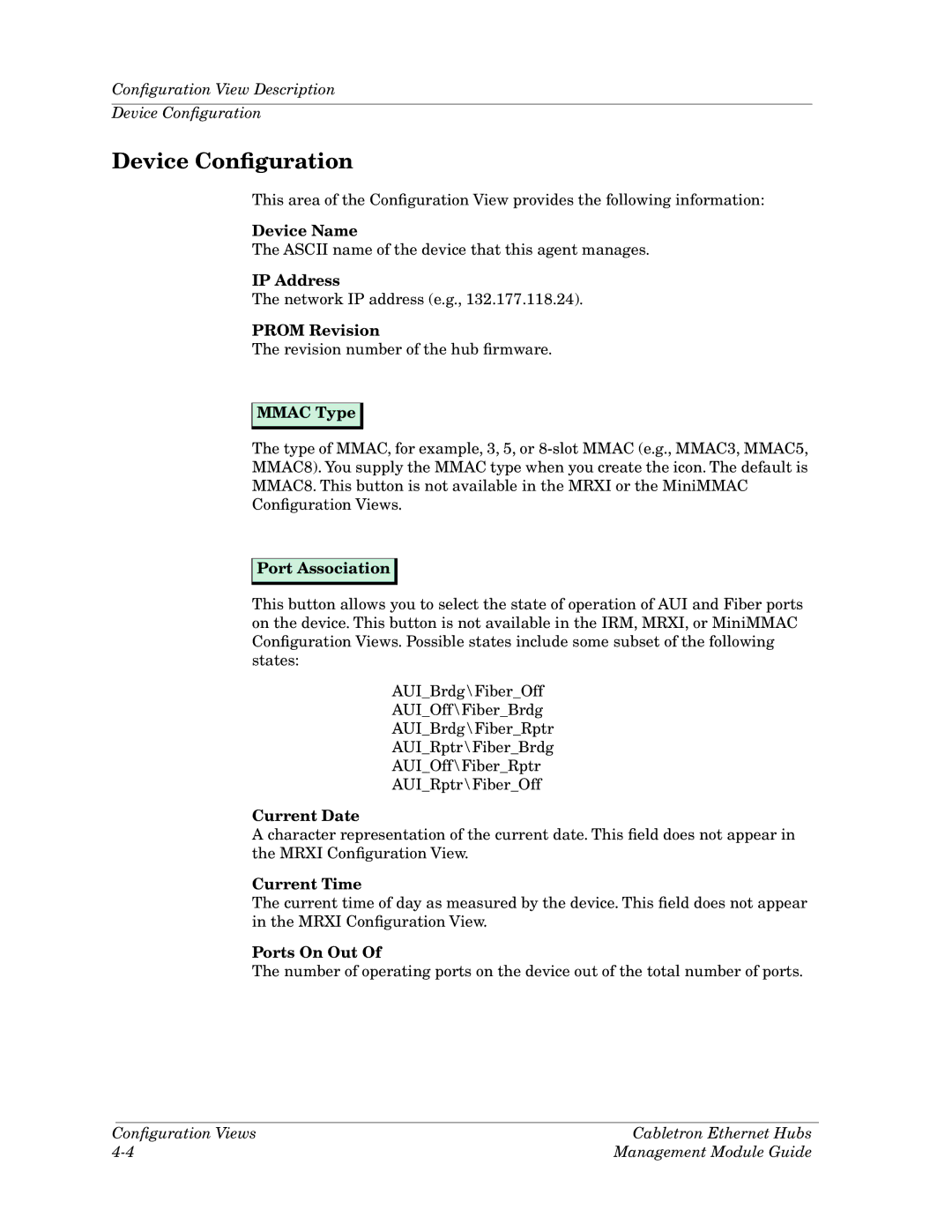 Cabletron Systems Ethernet Hubs manual Device Conﬁguration 