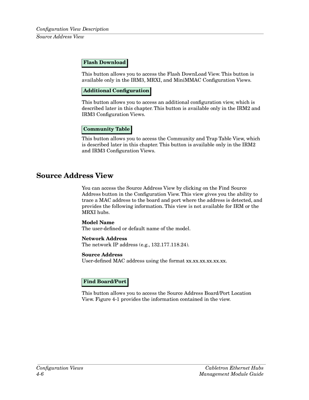 Cabletron Systems Ethernet Hubs manual Source Address View 