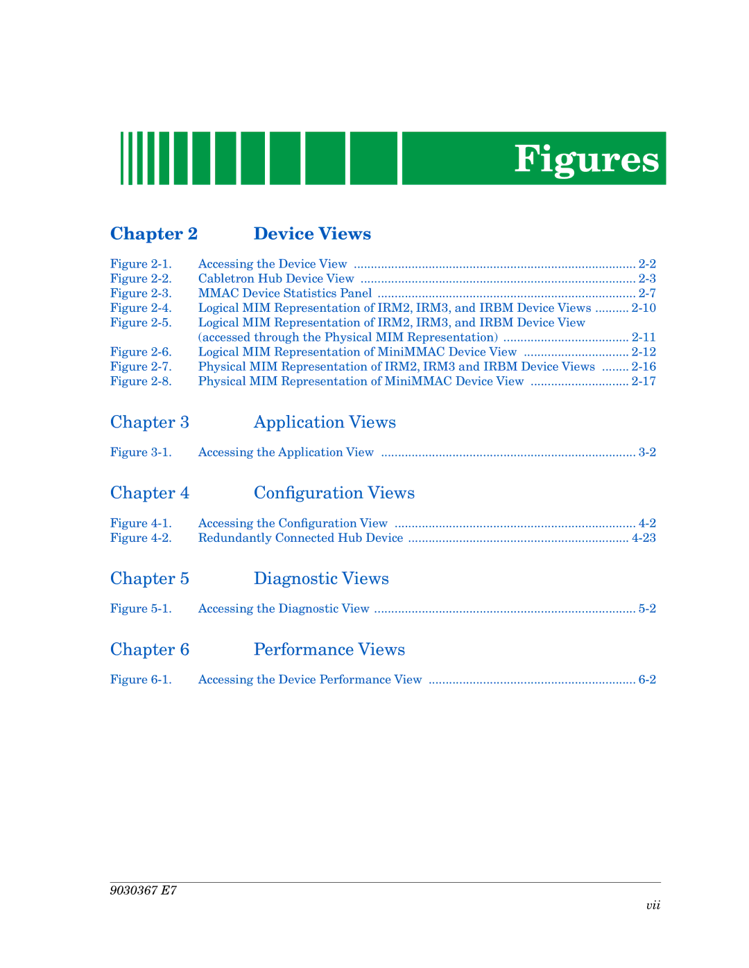 Cabletron Systems Ethernet Hubs manual Chapter Performance Views, 9030367 E7 Vii 