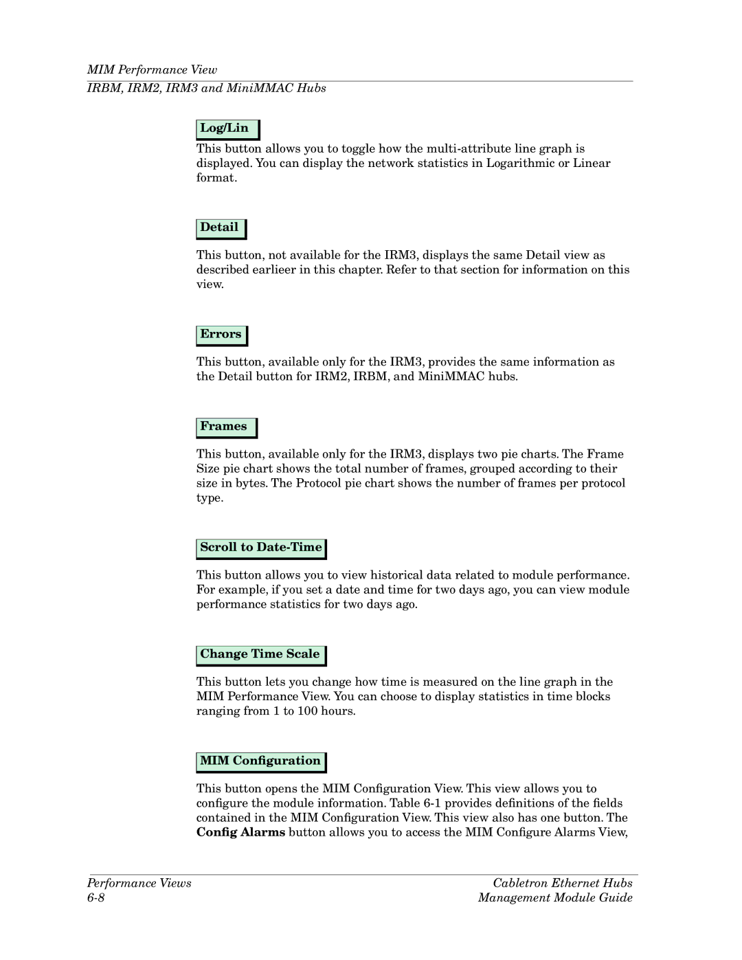 Cabletron Systems Ethernet Hubs manual Log/Lin, MIM Conﬁguration 