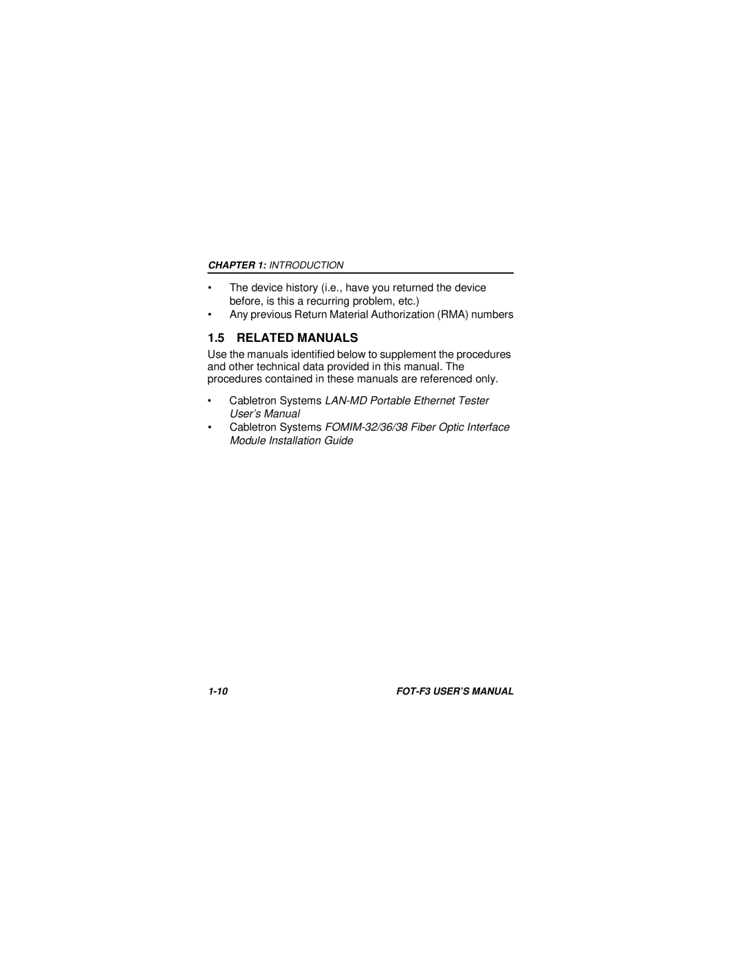 Cabletron Systems F3 user manual Related Manuals 