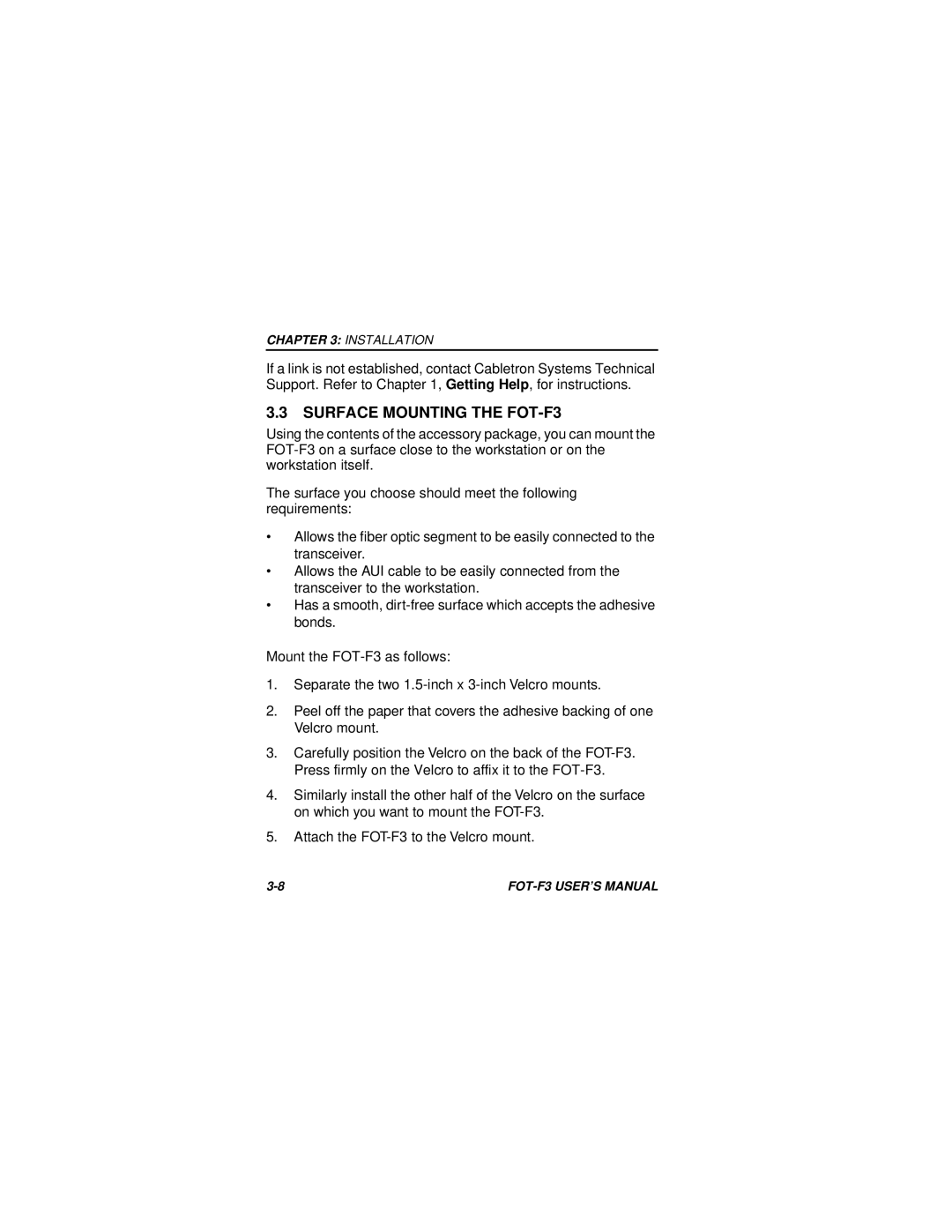 Cabletron Systems user manual Surface Mounting the FOT-F3 