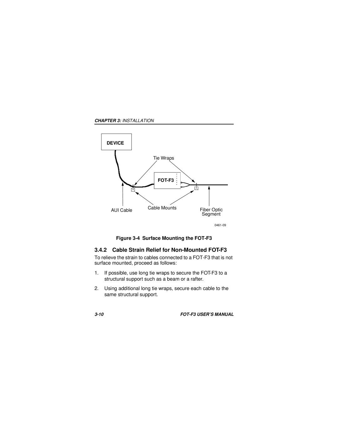 Cabletron Systems user manual Cable Strain Relief for Non-Mounted FOT-F3, Surface Mounting the FOT-F3 