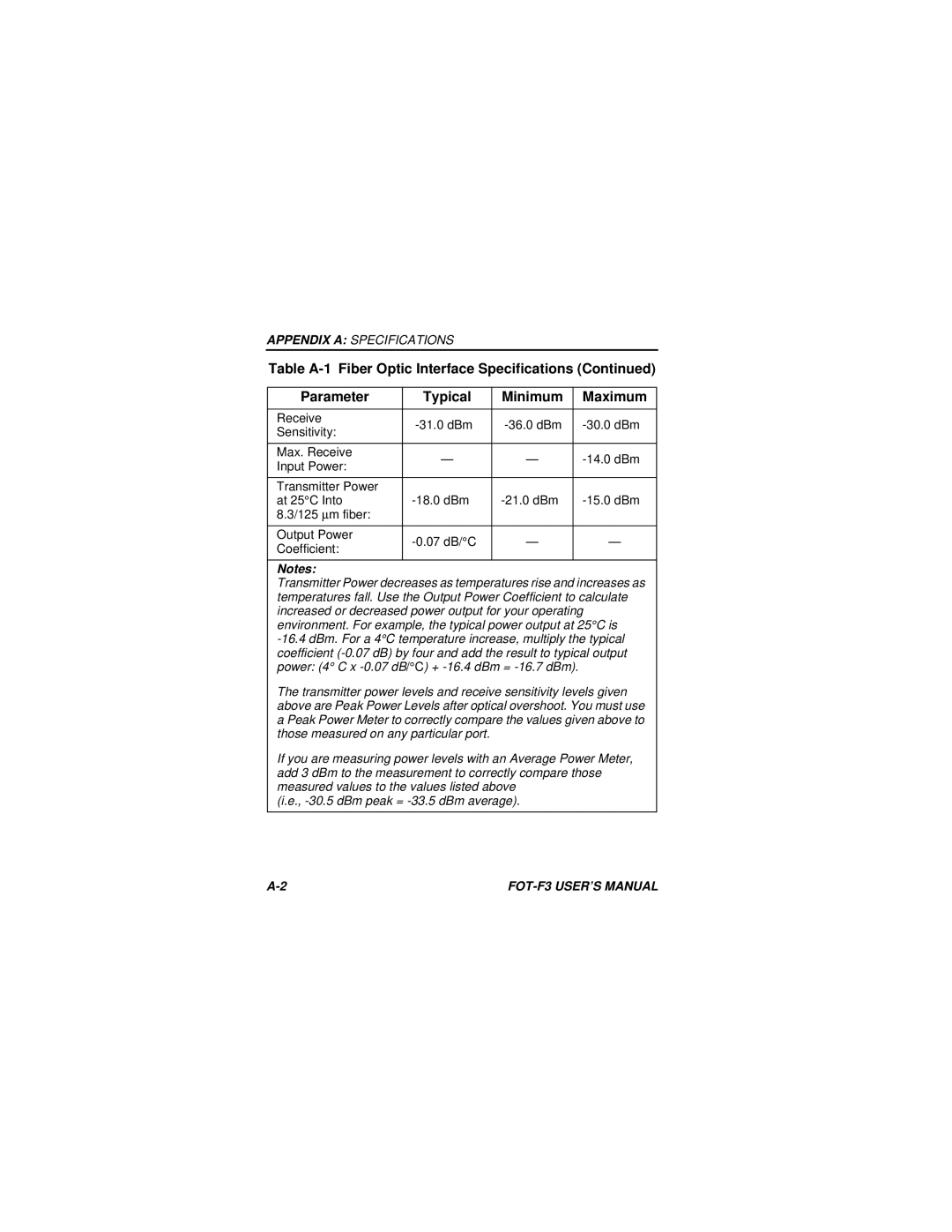 Cabletron Systems F3 user manual Appendix a Specifications 