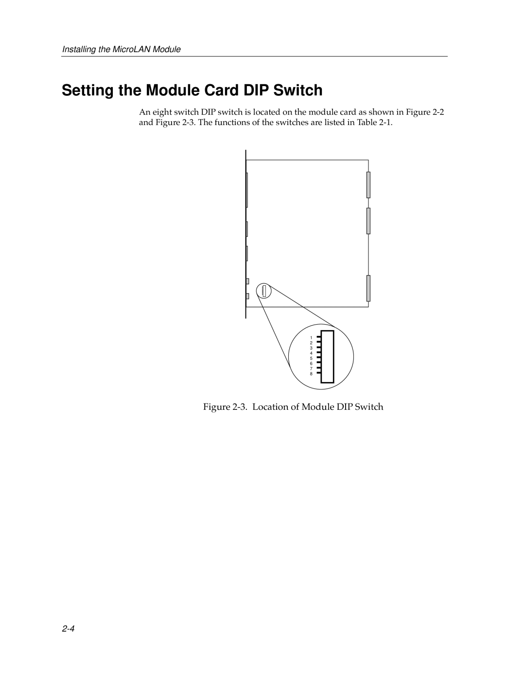 Cabletron Systems FDDI Repeater manual Setting the Module Card DIP Switch, Location of Module DIP Switch 