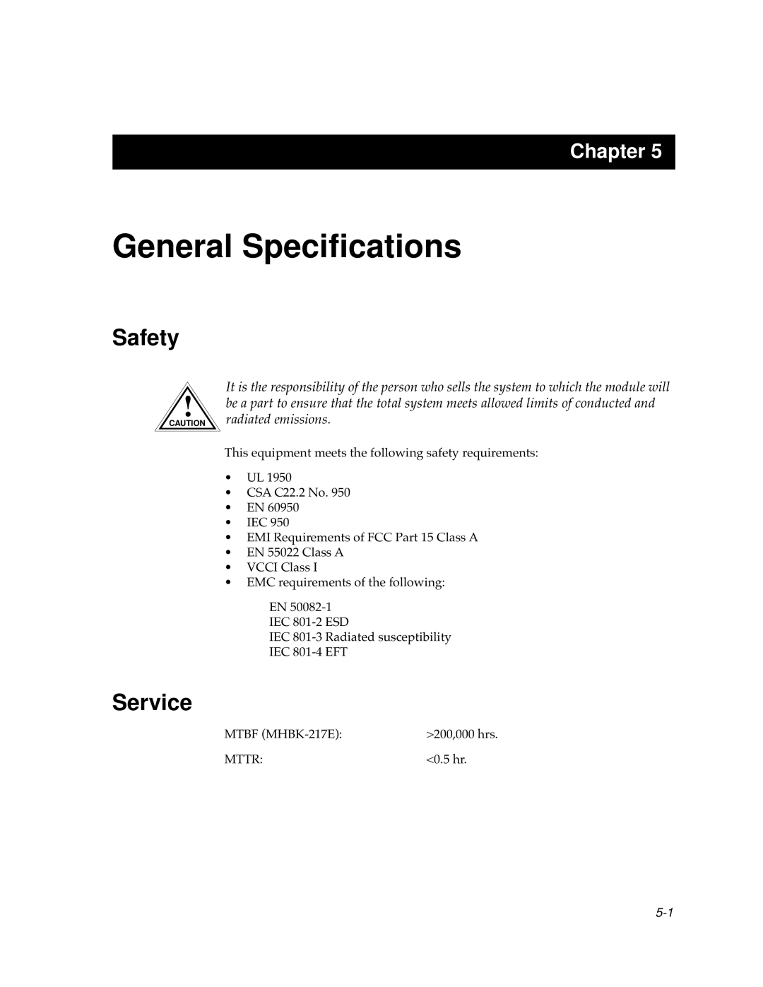 Cabletron Systems FDDI Repeater manual General Speciﬁcations, Safety, Service 