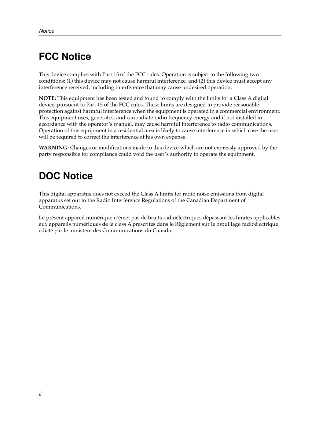 Cabletron Systems FDDI Repeater manual FCC Notice, DOC Notice 