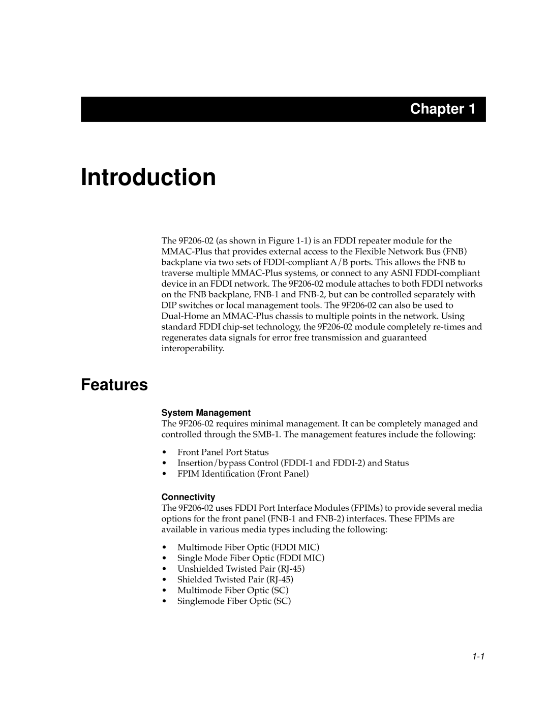 Cabletron Systems FDDI Repeater manual Introduction, Features 