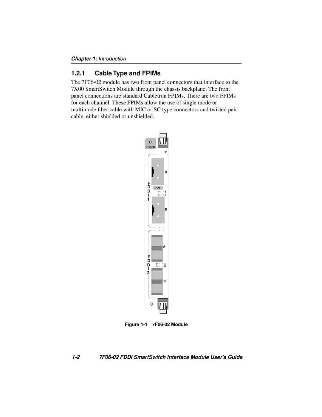 Cabletron Systems FDDI manual Cable Type and FPIMs, 7F06-02 Module 