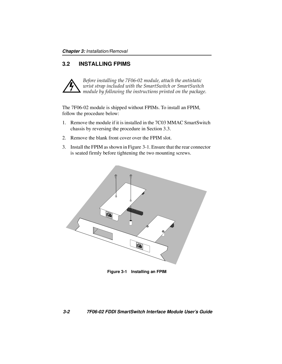 Cabletron Systems FDDI manual Installing Fpims, Installing an Fpim 