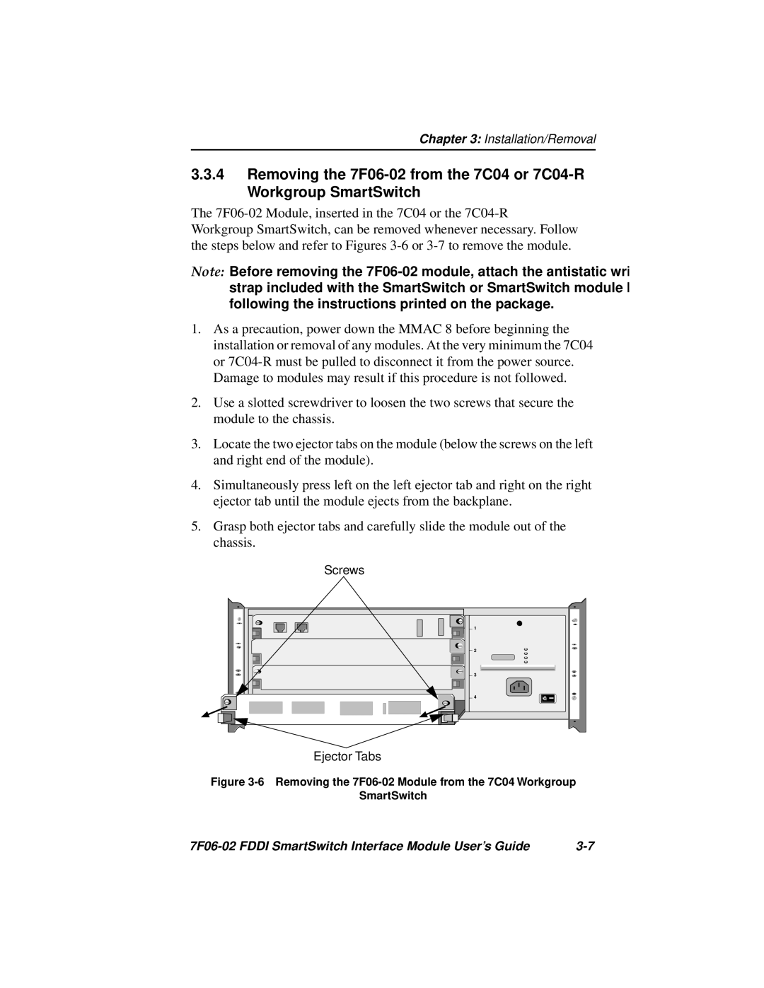 Cabletron Systems FDDI manual Screws Ejector Tabs 