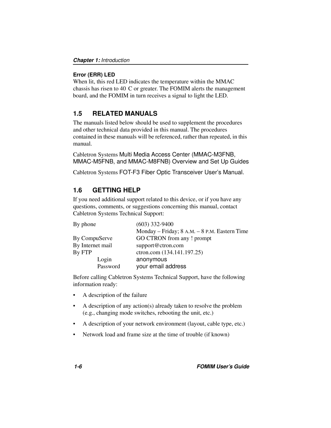 Cabletron Systems 36, FOMIM-32, 38 manual Related Manuals, Getting Help 