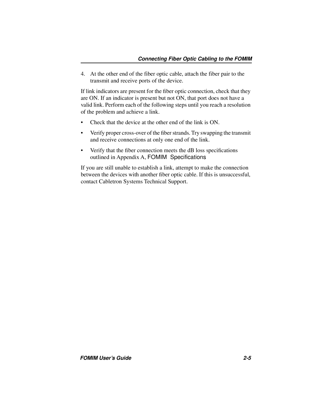 Cabletron Systems 38, FOMIM-32, 36 manual Connecting Fiber Optic Cabling to the Fomim 