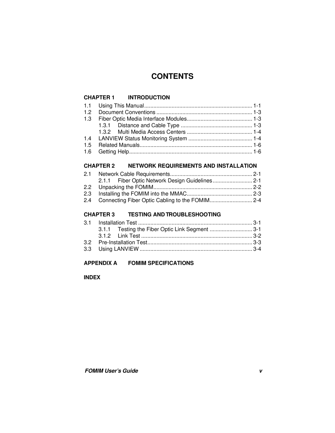 Cabletron Systems FOMIM-32, 36, 38 manual Contents 