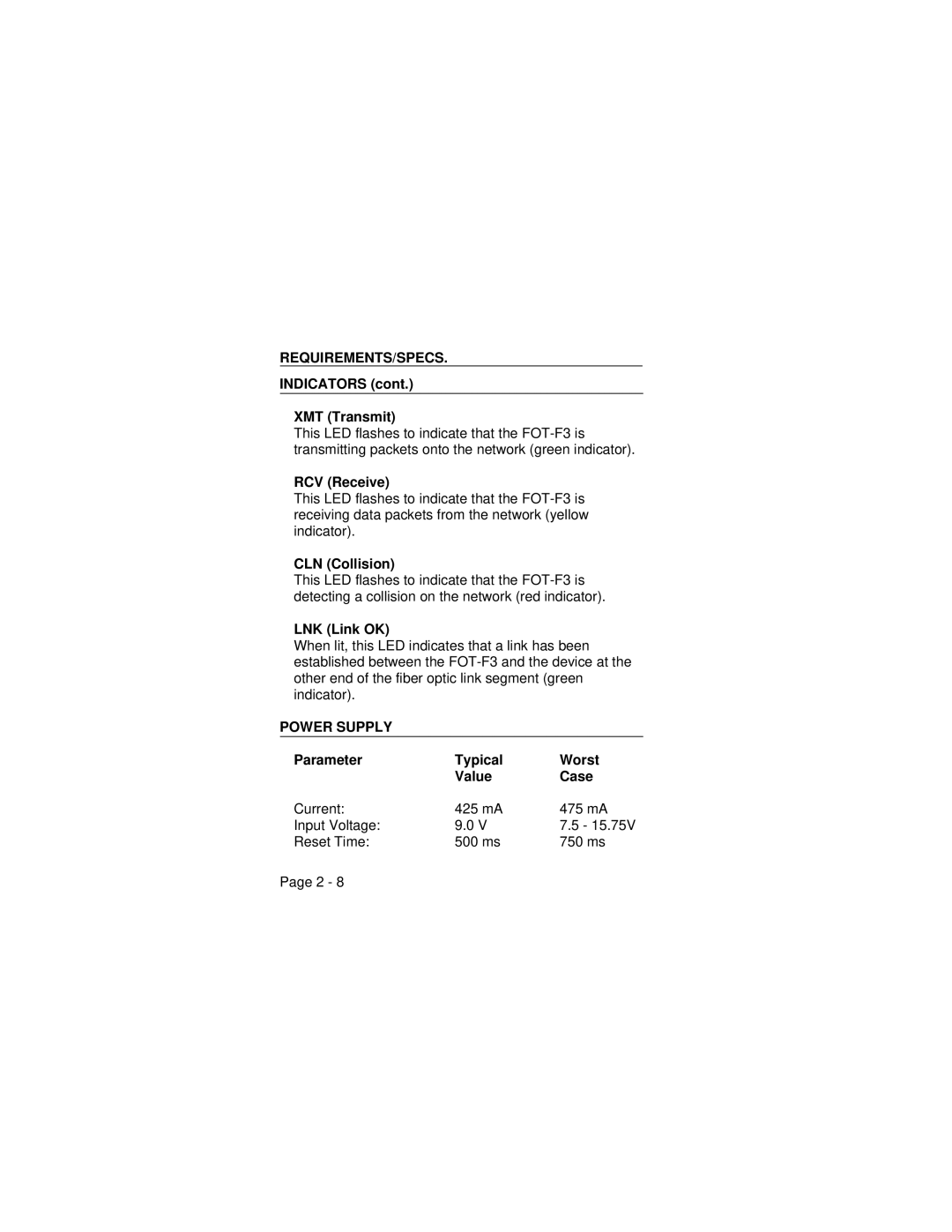 Cabletron Systems FOT-F3 user manual Power Supply 