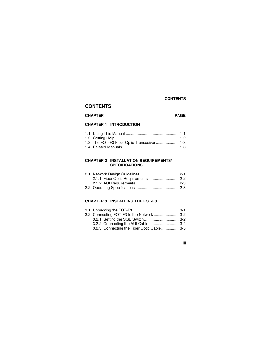 Cabletron Systems FOT-F3 user manual Contents 