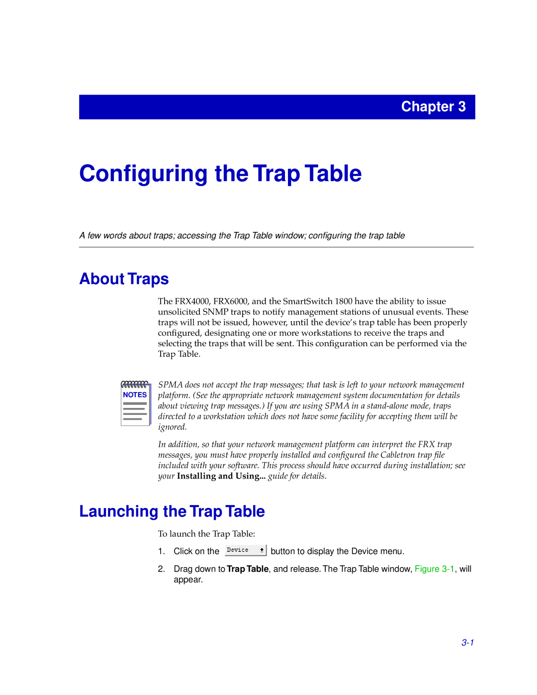 Cabletron Systems FRX4000, FRX6000, 1800 manual About Traps, Launching the Trap Table 