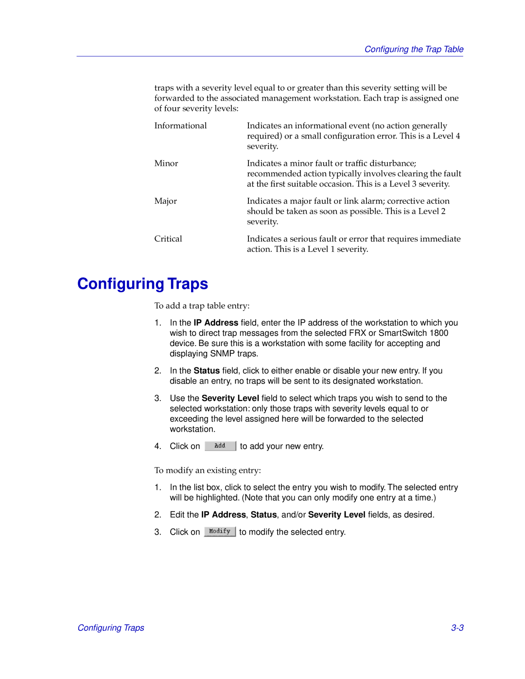 Cabletron Systems 1800, FRX4000, FRX6000 manual Conﬁguring Traps 