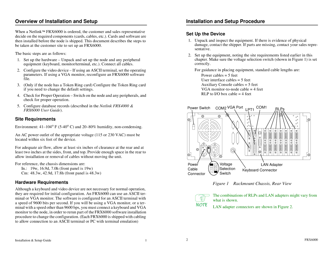 Cabletron Systems Netlink FRX4000 Overview of Installation and Setup, Installation and Setup Procedure, Site Requirements 