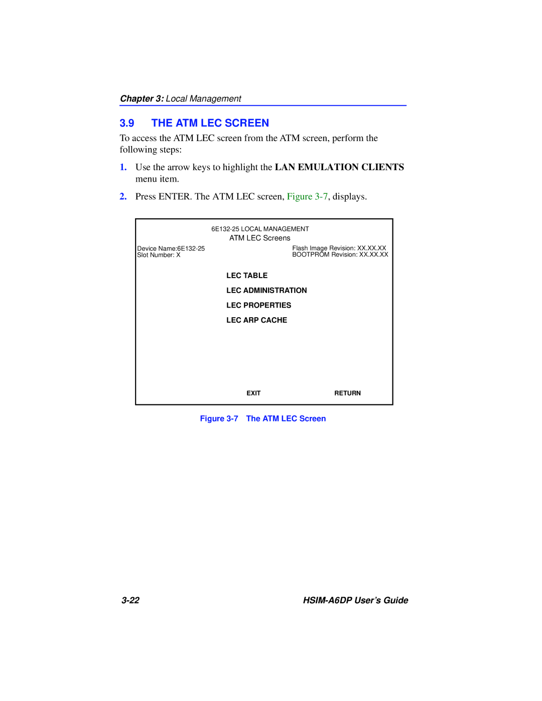 Cabletron Systems HSIM-A6DP manual ATM LEC Screen 