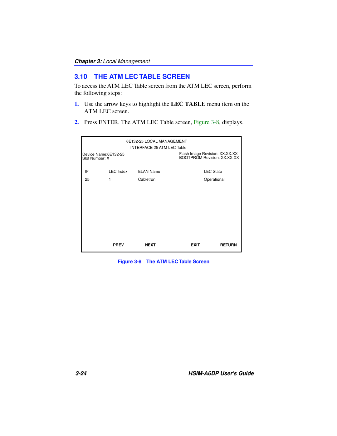 Cabletron Systems HSIM-A6DP manual ATM LEC Table Screen 