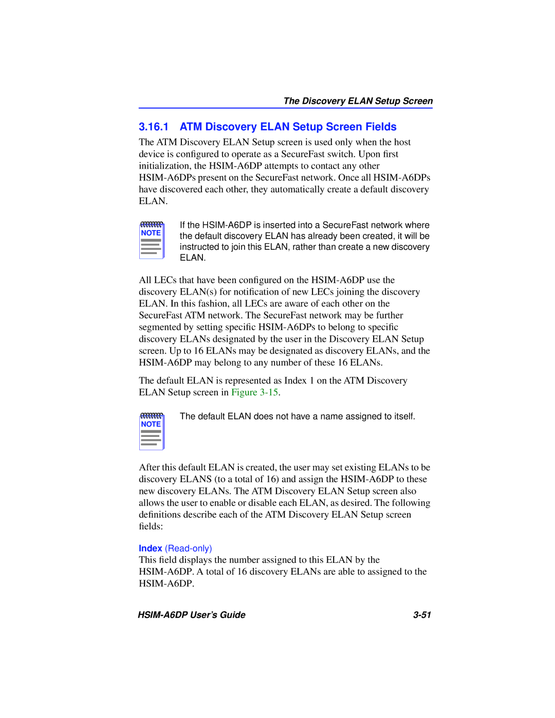 Cabletron Systems HSIM-A6DP manual ATM Discovery Elan Setup Screen Fields 