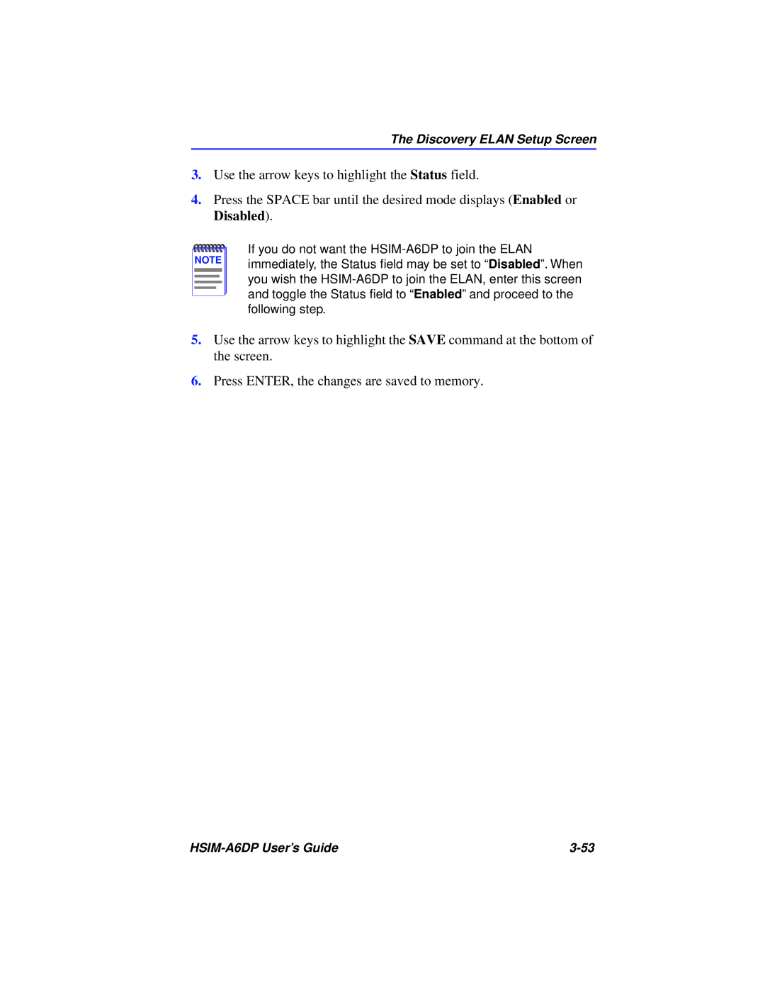 Cabletron Systems HSIM-A6DP manual Discovery Elan Setup Screen 