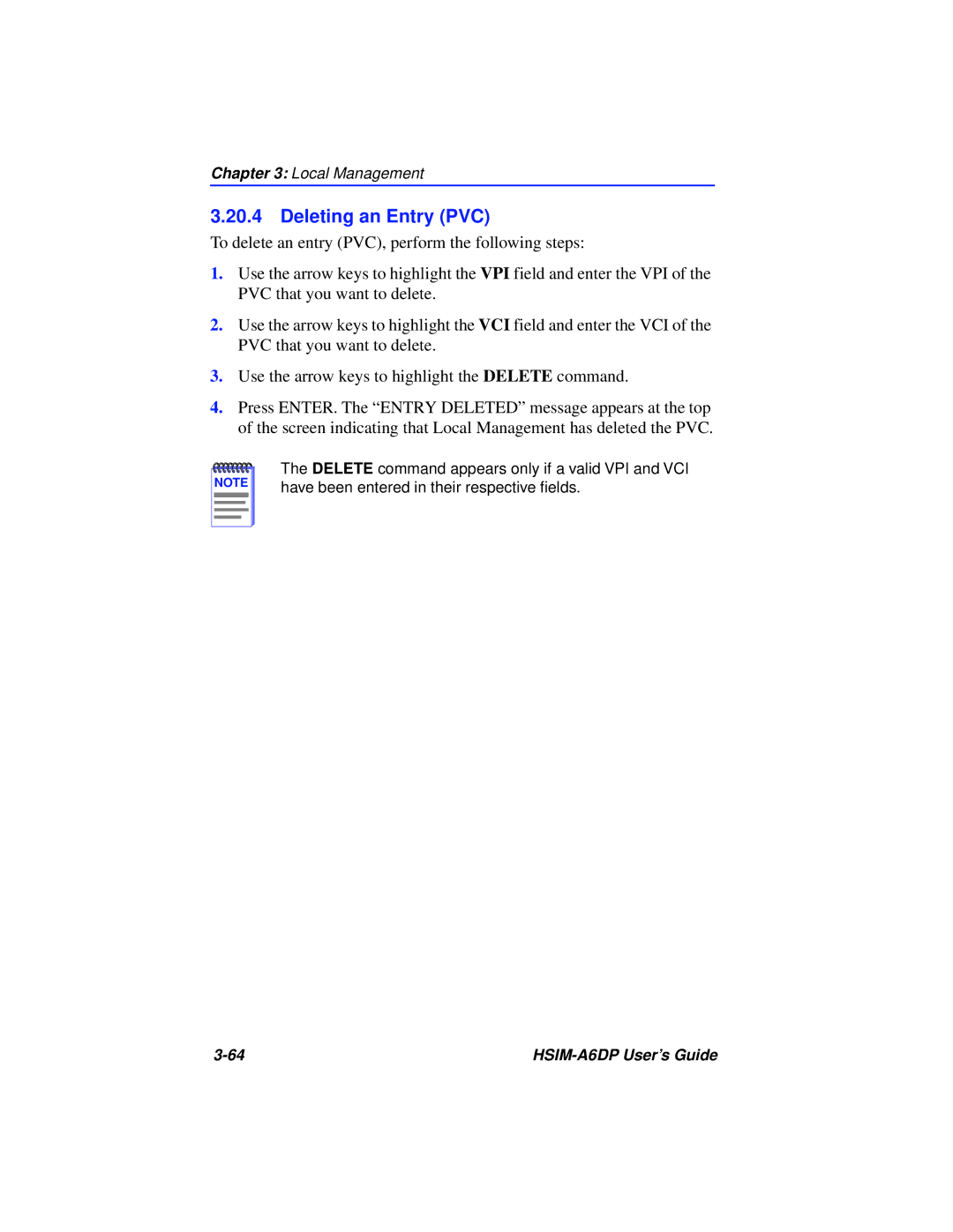 Cabletron Systems HSIM-A6DP manual Deleting an Entry PVC 