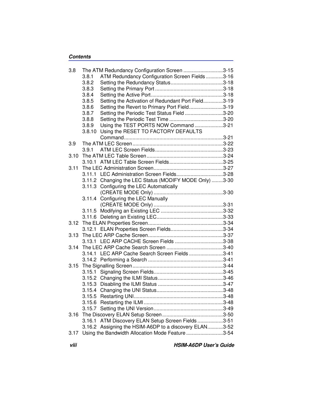 Cabletron Systems manual Contents, viii, HSIM-A6DP User’s Guide 