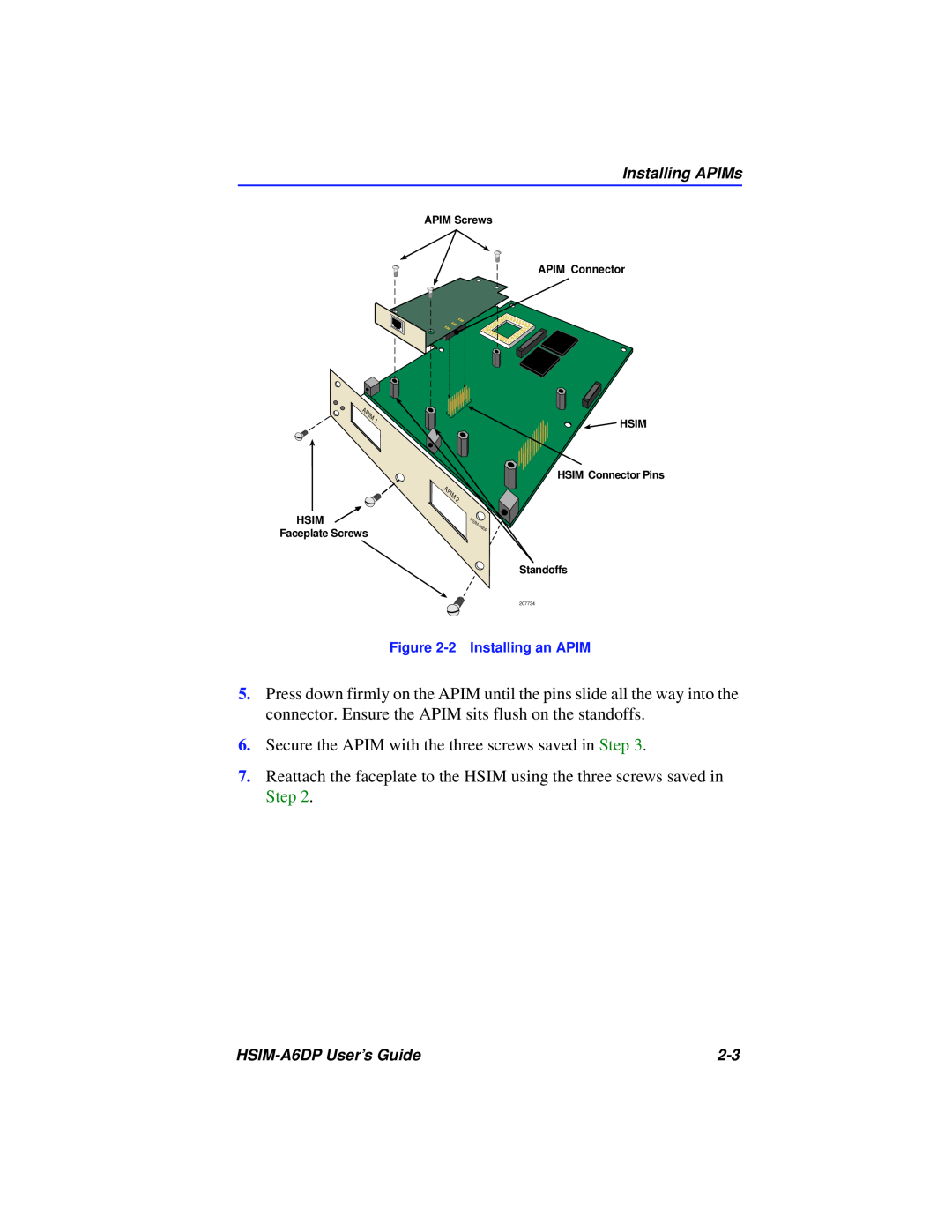 Cabletron Systems HSIM-A6DP manual Secure the APIM with the three screws saved in Step 
