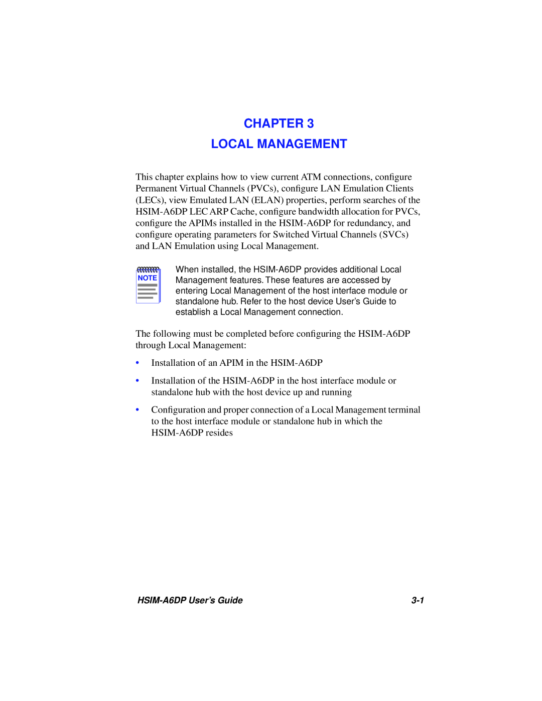 Cabletron Systems HSIM-A6DP manual Chapter Local Management 