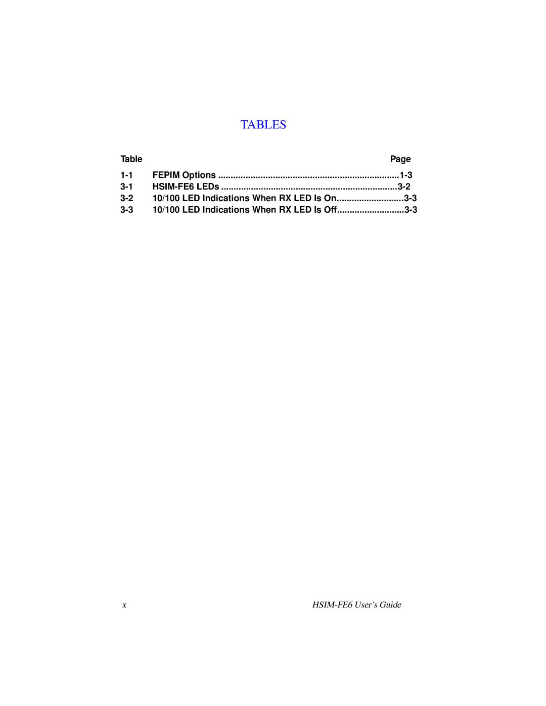 Cabletron Systems HSIM-FE6 manual Tables 