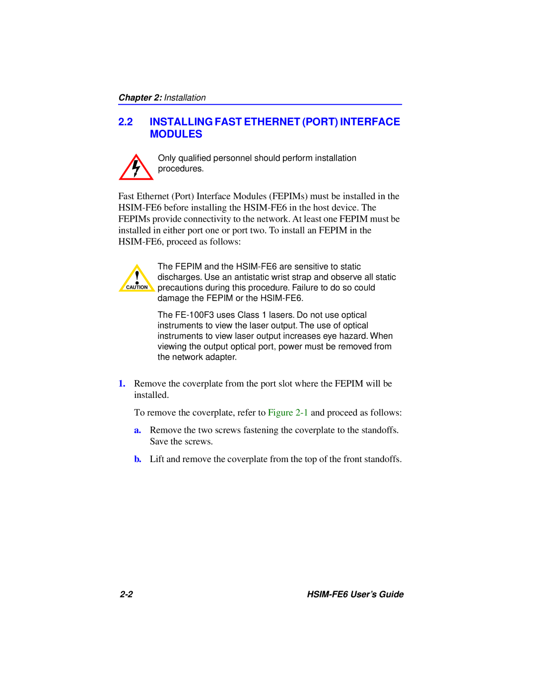 Cabletron Systems HSIM-FE6 manual Installing Fast Ethernet Port Interface Modules 