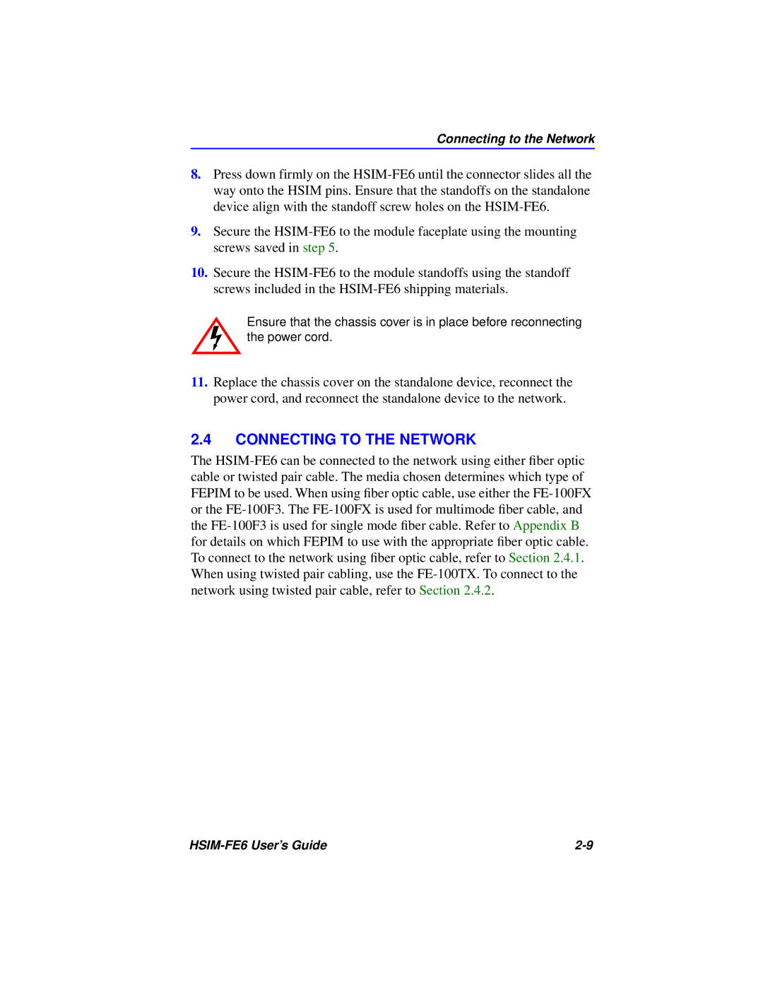 Cabletron Systems HSIM-FE6 manual Connecting to the Network 