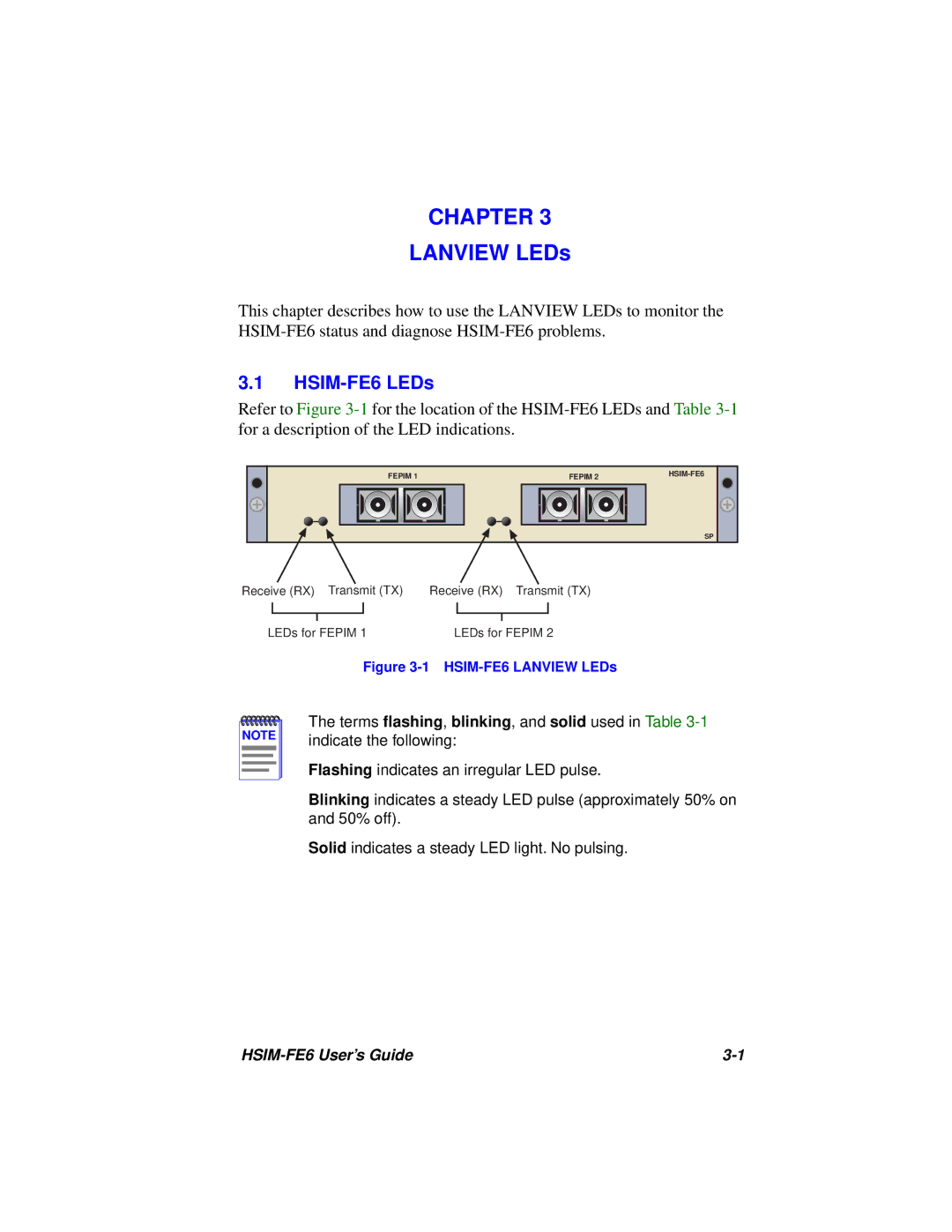 Cabletron Systems manual Chapter, HSIM-FE6 LEDs 