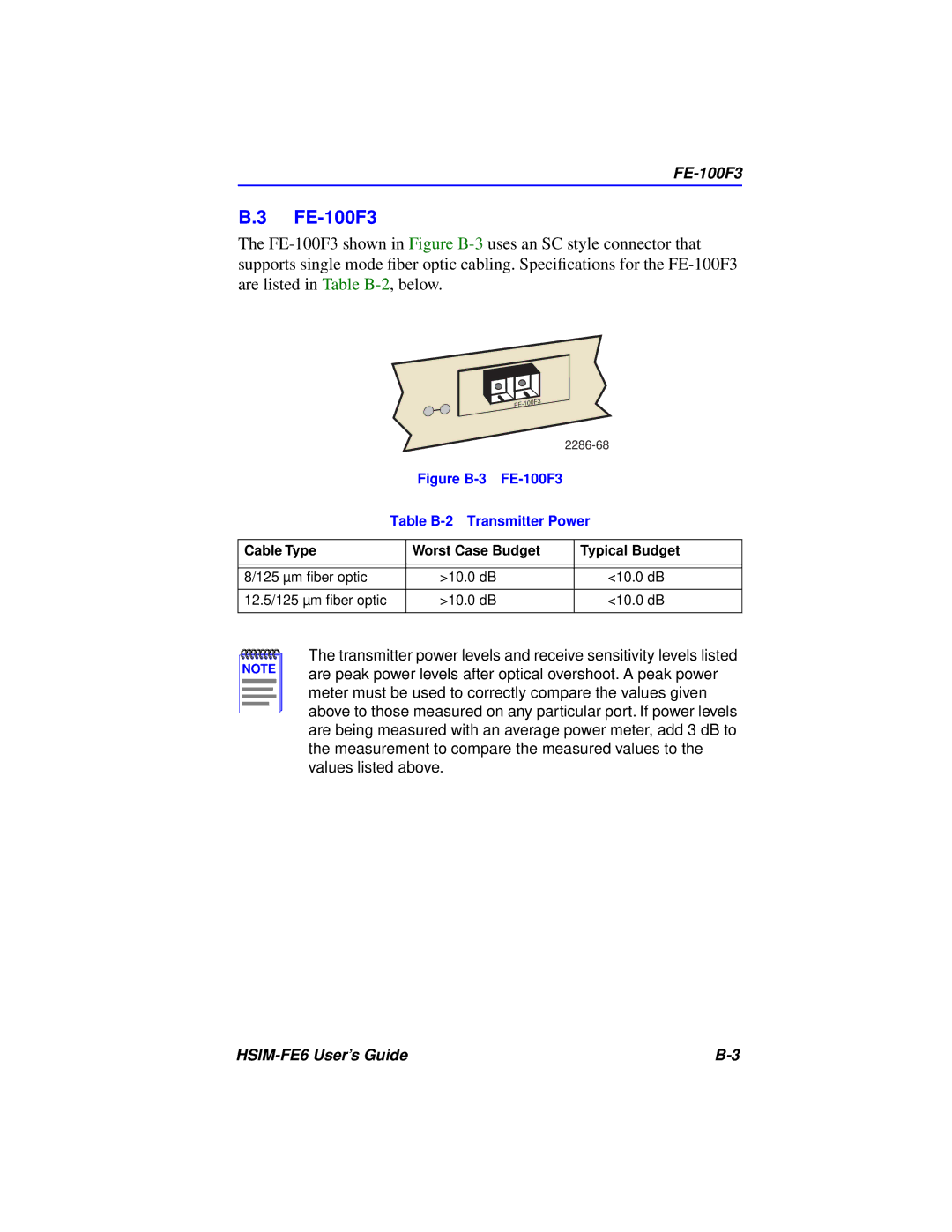 Cabletron Systems HSIM-FE6 manual FE-100F3 