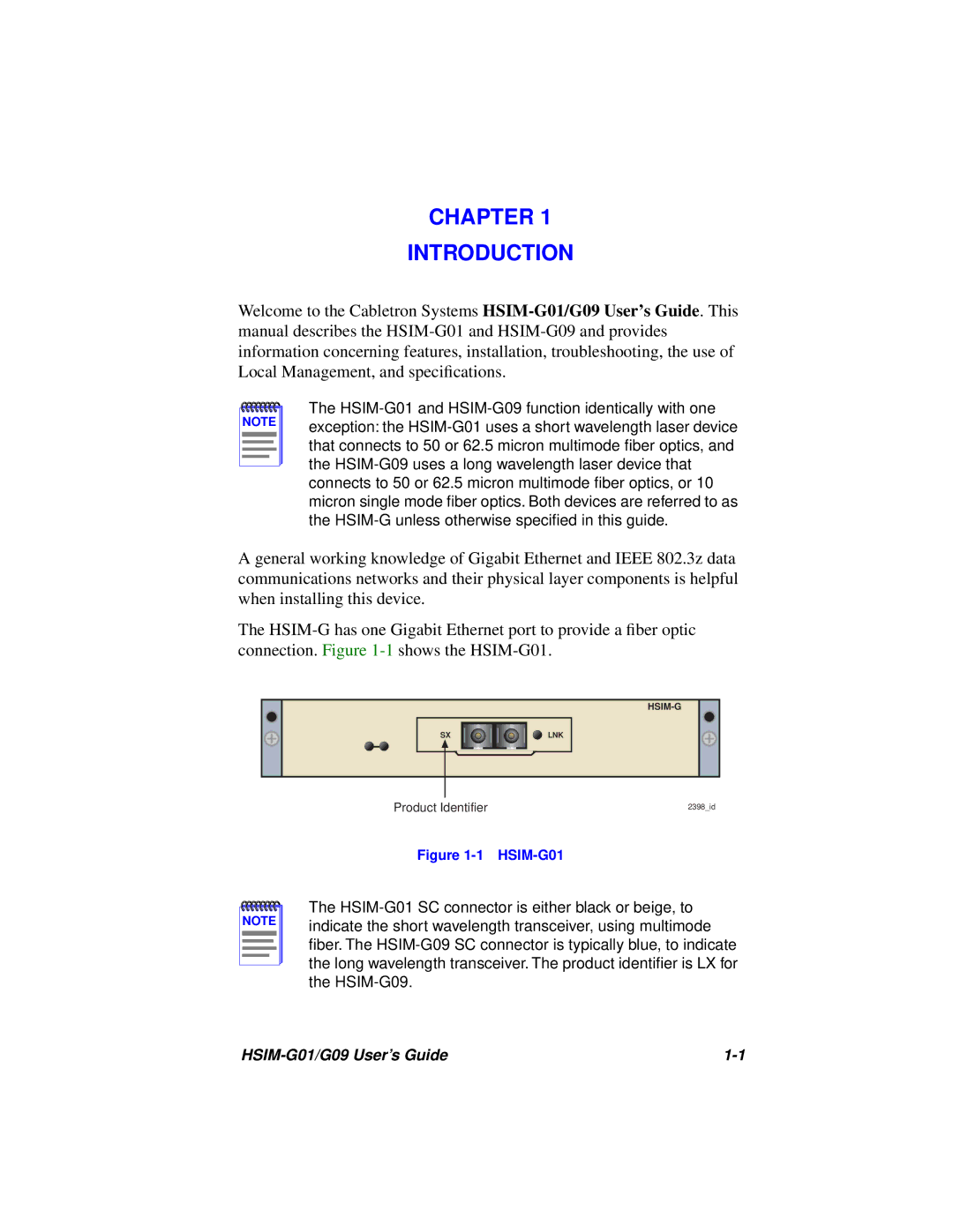 Cabletron Systems HSIM-G01 manual Chapter Introduction 