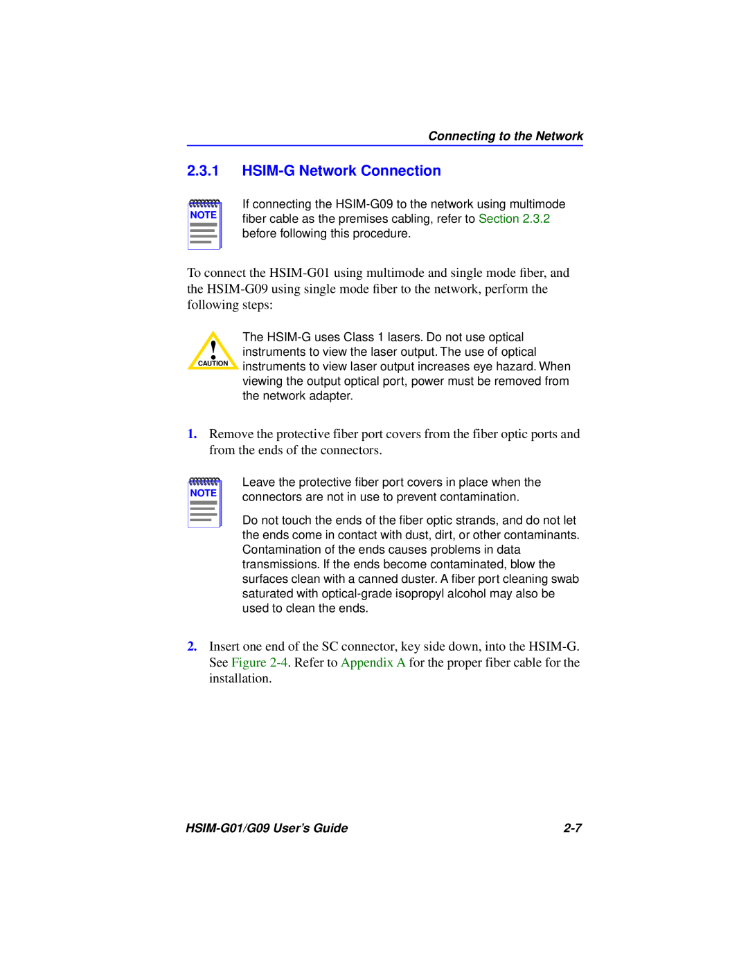 Cabletron Systems HSIM-G01 manual HSIM-G Network Connection 