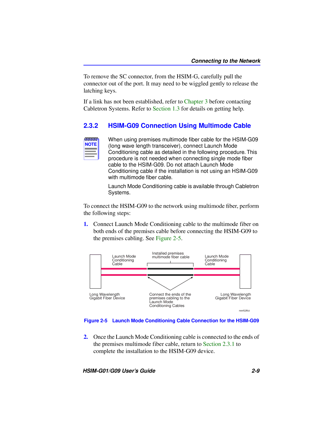 Cabletron Systems HSIM-G01 manual HSIM-G09 Connection Using Multimode Cable 