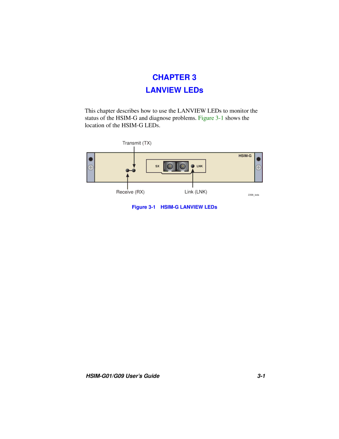 Cabletron Systems HSIM-G01 manual Chapter, Lanview LEDs 